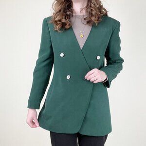 Vintage 100% Silk Double Breasted Blazer Jacket Coat Preppy Academia Old Money